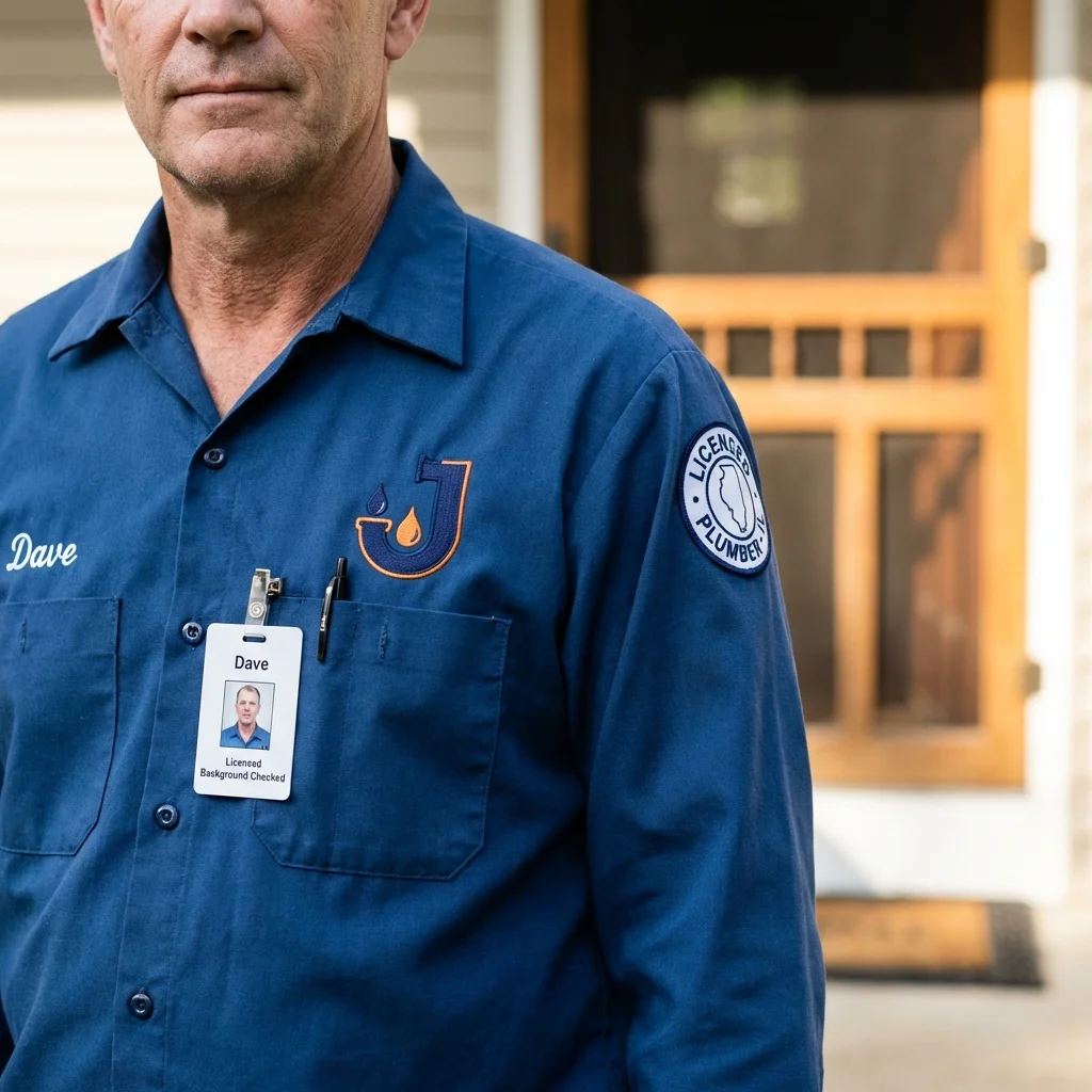 Licensed plumber showing ID badge in Elm City, NC