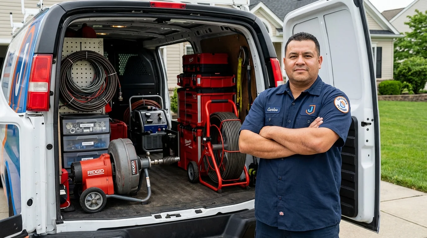 Professional drain cleaning equipment and Johns Plumbing LLC plumber in Elm City