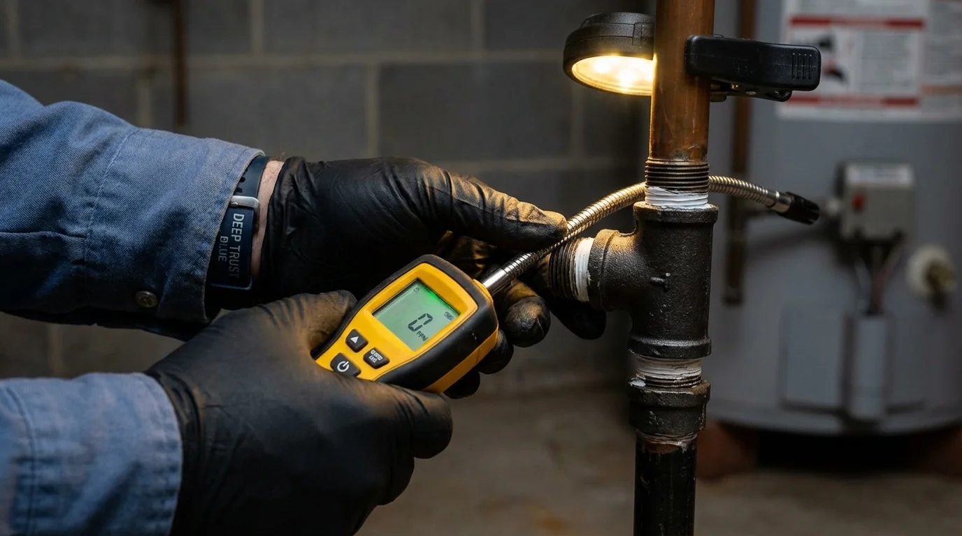 Gas leak detection with electronic sniffer by Johns Plumbing LLC in Elm City
