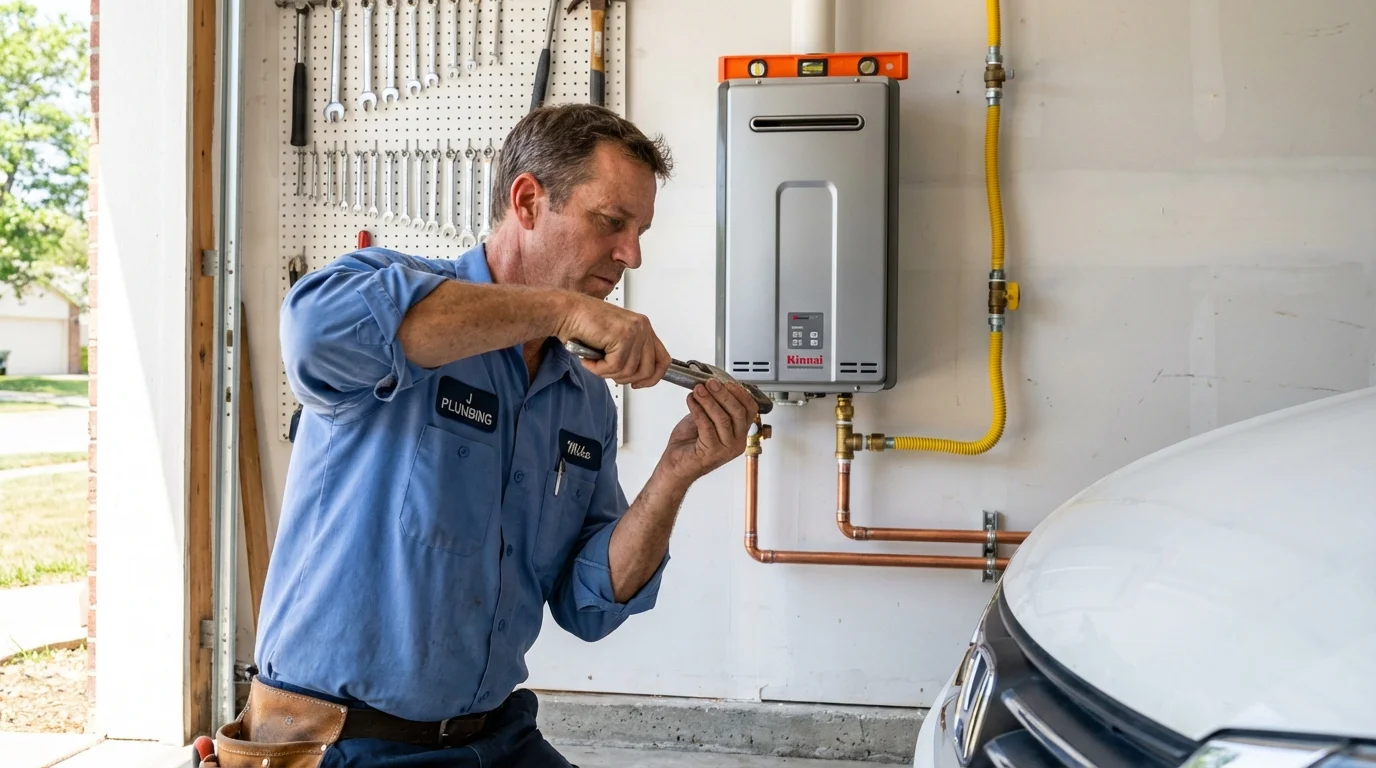 Tankless water heater installation by a Johns Plumbing LLC plumber in Elm City