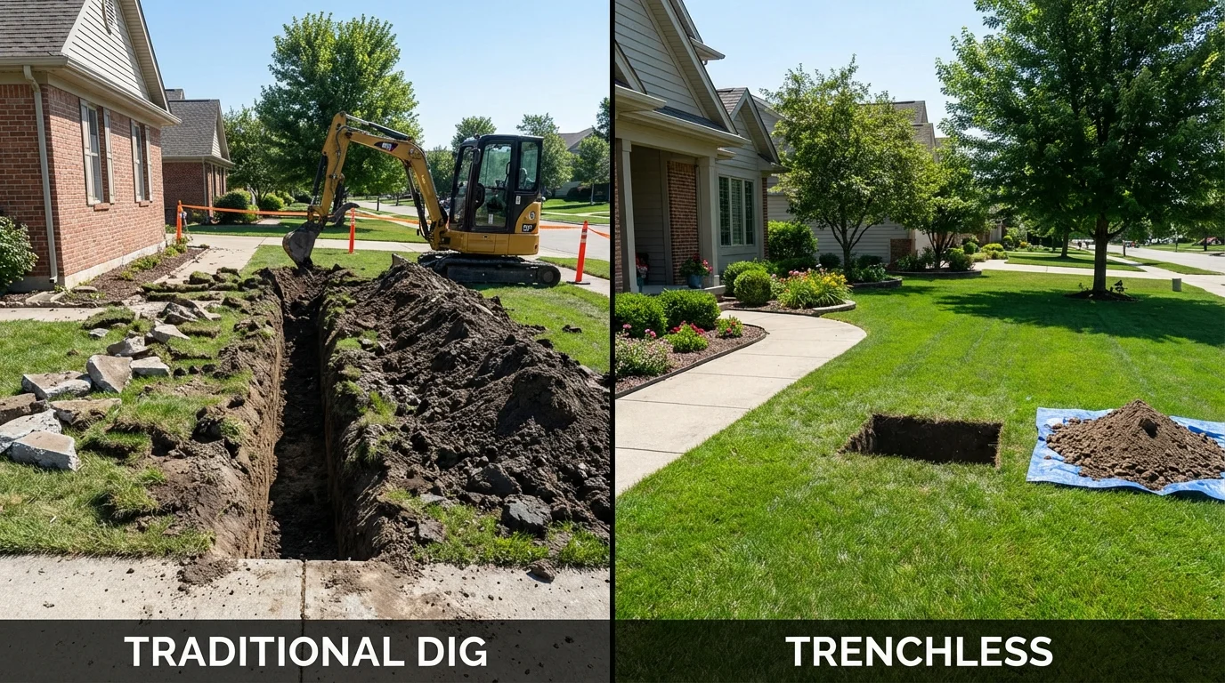 Trenchless sewer repair with minimal yard damage versus traditional excavation in Elm City, NC